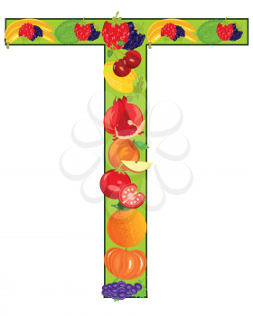 Vector illustration of the decorative letter T english from fruit and vegetables