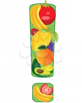 Exclamation point from fruit and vegetables on white background is insulated