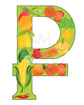 Vector illustration of the sign rouble om fruit and vegetables