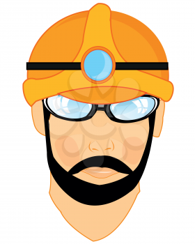 Vector illustration of the portrait of the person men miner in helmet