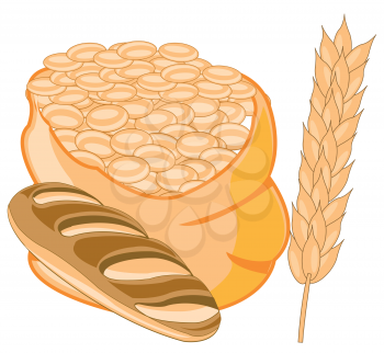Harvest of the wheat in bag and ear with bread