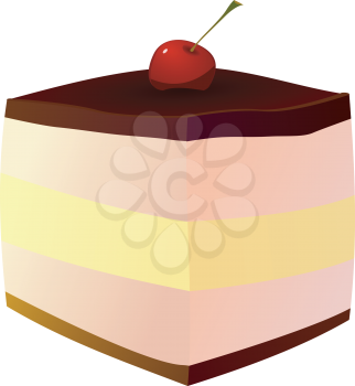 Royalty Free Clipart Image of a Piece of Cake With a Cherry on Top