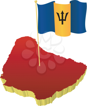 Royalty Free Clipart Image of a Map of Barbados with the National Flag 