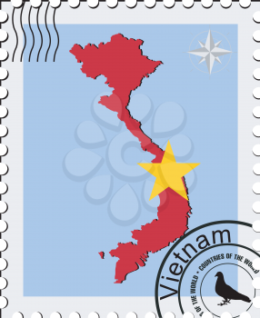 Royalty Free Clipart Image of a Stamp with a Map of Vietnam