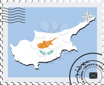 Royalty Free Clipart Image of a Stamp with a Map of Cyprus