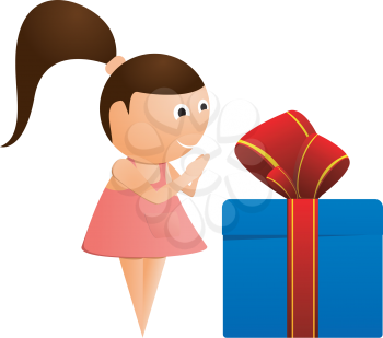 Royalty Free Clipart Image of a Young Girl with a Gift