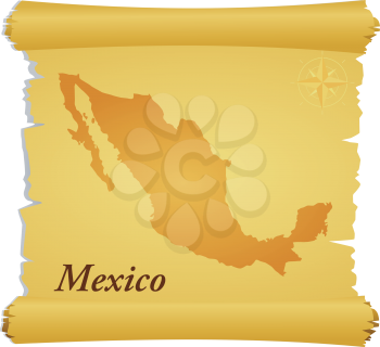 Royalty Free Clipart Image of a Parchment with a Silhouette of Mexico