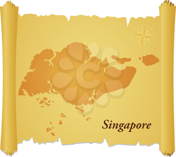 Royalty Free Clipart Image of a Parchment With a Silhouette of Singapore