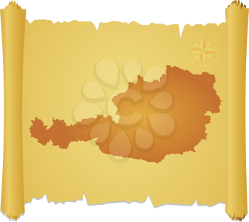 Royalty Free Clipart of a Parchment With a Silhouette of Austria