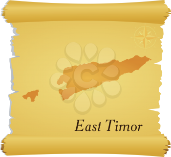 Royalty Free Clipart Image of a Parchment with a Silhouette of East Timor
