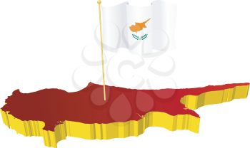 three-dimensional image map of Cyprus with the national flag 
