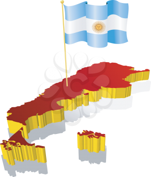 three-dimensional image map of Argentina with the national flag
