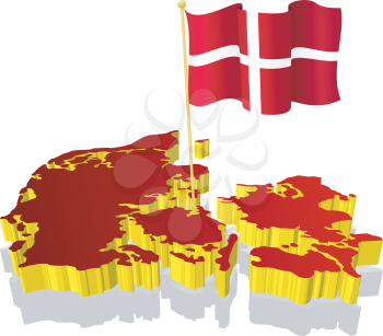 three-dimensional image map of Norway with the national flag 
