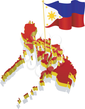 three-dimensional image map of Philippines with the national flag 
