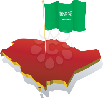 three-dimensional image map of Saudi Arabia with the national flag 