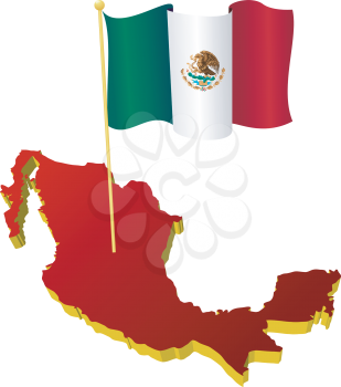 three-dimensional image map of Mexico with the national flag 