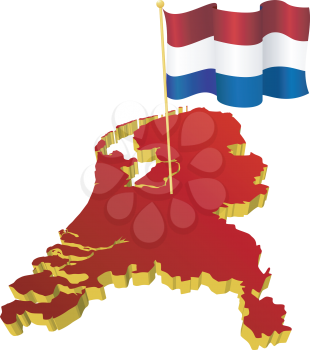 three-dimensional image map of Netherlands with the national flag 