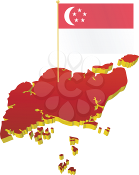 three-dimensional image map of Singapore with the national flag 