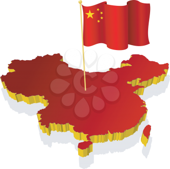 three-dimensional image map of China with the national flag 