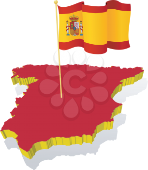 three-dimensional image map of Spain with the national flag 