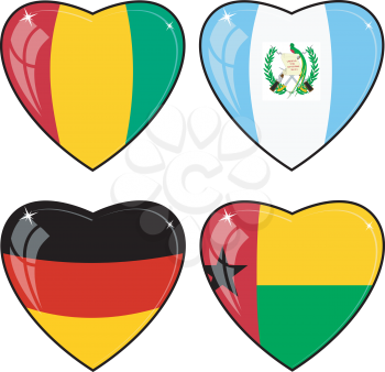 Set of vector images of hearts with the flags of Germany, Guatemala, Guinea, Guinea-Bissau