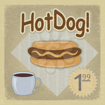 Vintage postcard and a picture of hot dogs. eps10