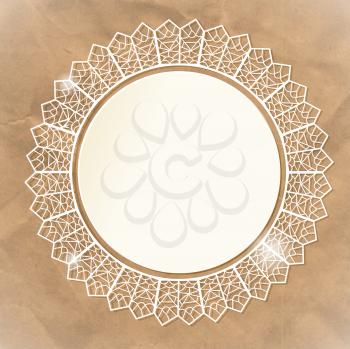 White lace doily on paper an background