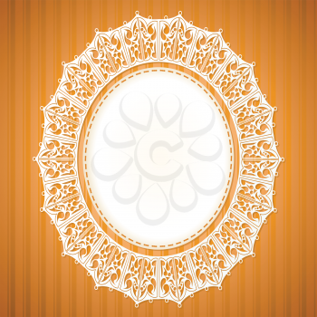White lace doily on an orange background