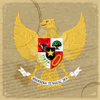 Indonesian coat of arms on an old sheet of paper