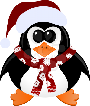Cartoon penguin with Christmas hat and scarf
