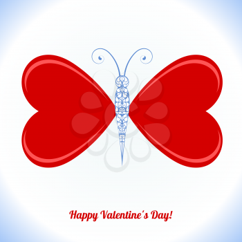 Butterfly with wings in the form of red hearts - congratulations on Valentine's Day