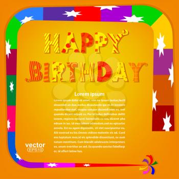 Birthday greetings on an orange background with stars. Vector illustration.