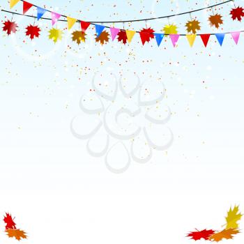 Autumn holiday background with confetti and flags. Vector illustration