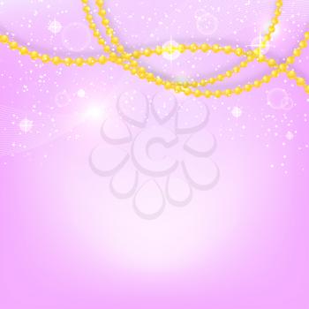 Garland of beads on abstract purple background. Vector illustration