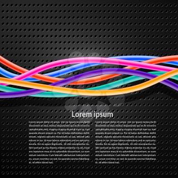 Abstract dark background with bright cables. Vector illustration