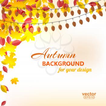 Background on autumn theme, yellow and red leaves falling. Vector illustration.