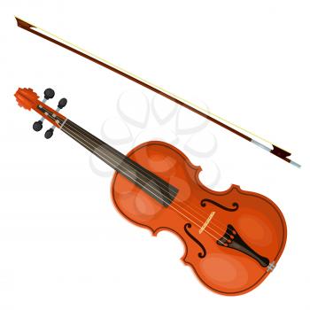 Violin and bow isolated on white background. Vector illustration. 
