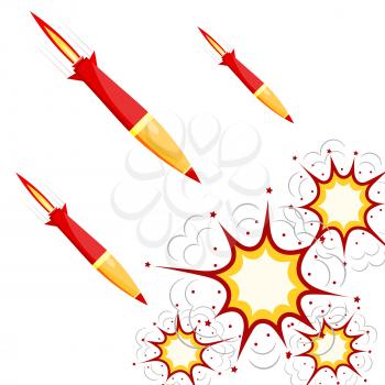 Set of military rockets red isolated on white background. Vector illustration. 