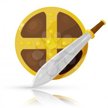 Shield and sword isolated on white background. Vector illustration. 