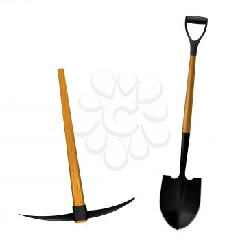 Spade and picks isolated on white background. Vector illustration. 