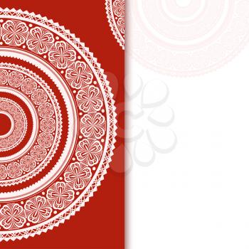 Invitation decoration on red background with lace ornament. Vector illustration