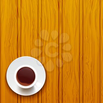 Cup of coffee on a wooden surface. Vector illustration