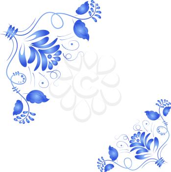 Blue floral design element in the Russian national style Gzhel. Vector illustration.