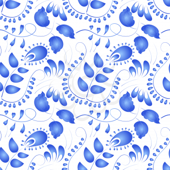 Seamless texture with floral ornament in the Gzhel style. Vector illustration.