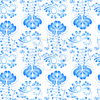 Ornament of blue flowers on a white background Gzhel. Seamless. Vector illustration.