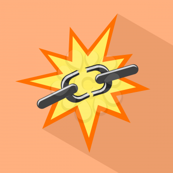 Flat button with broken chain. Vector illustration.