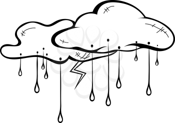 Sketch clouds with rain and thunderstorms isolated. Vector illustration.