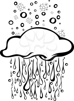 Sketch clouds with isolated rain and snow. Vector illustration.