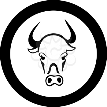 Simple silhouette full face head of a bull isolated on a white background. Trademark farm. Vector illustration.