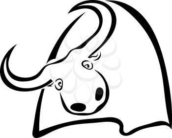 Single black silhouette of a cow on a white background. Vector illustration.